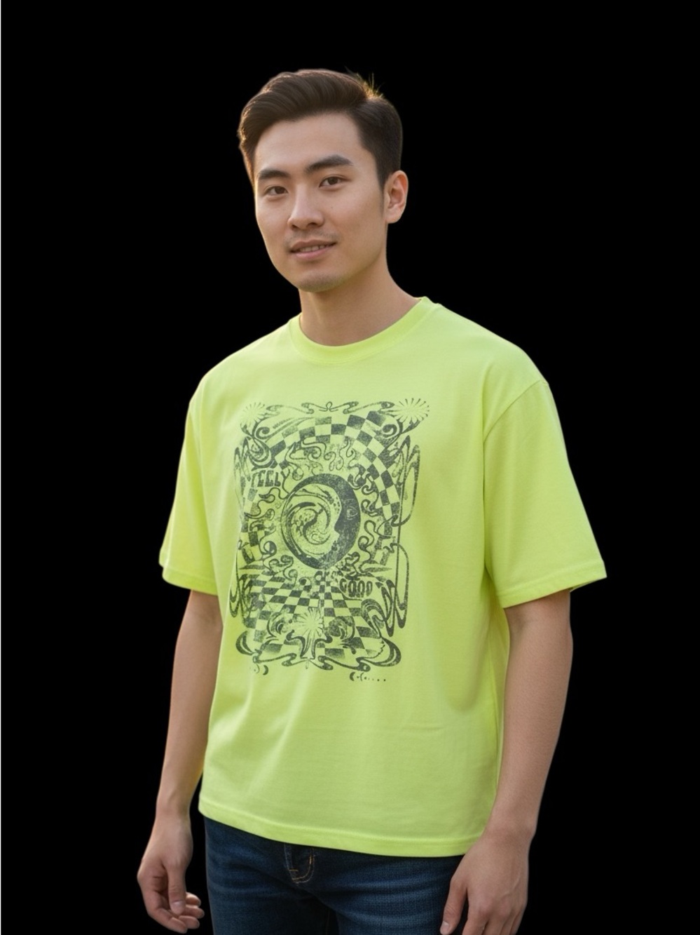 Men's Neon Lime trippy vintage Graphic Tee - Unbranded